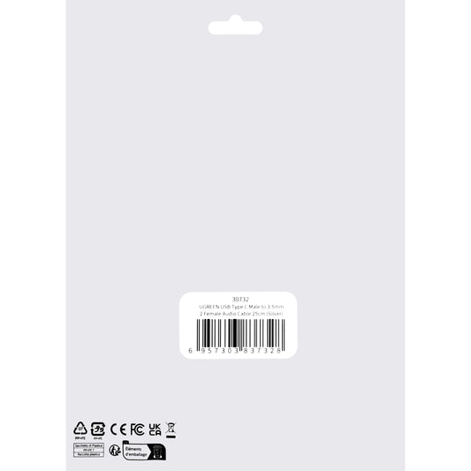 Προσαρμογέας διαχωρισμού ήχου USB-C USB-C - 2 x 3,5 mm UGREEN AV144 2in1, 0,20 m, γκρι 